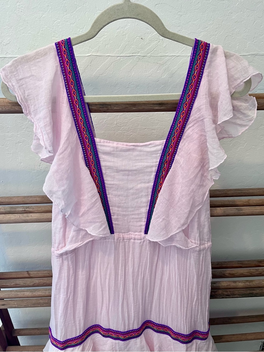 Pitusa Light Pink Dress with Colorful Embroidered Trim - Picture 5 of 6